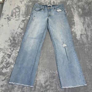 Levis Jeans Size 14 Regular Wide Leg Distressed Light Wash Denim Blue